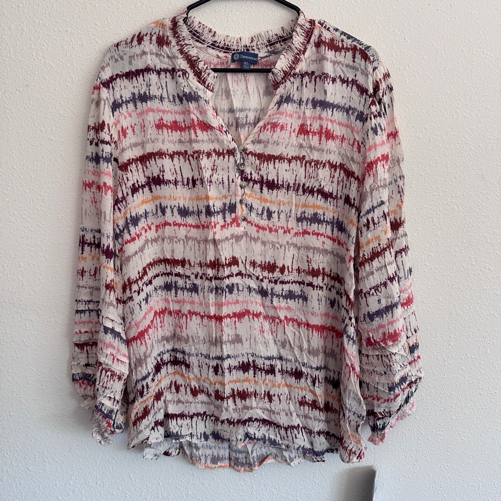 Democracy Women's Textured Striped Blouse - Red, Purple, Cream